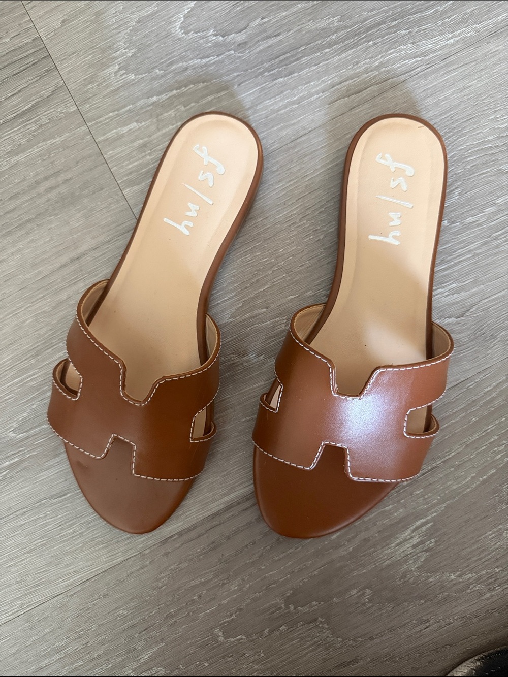 Anthropologie Cognac Brown Leather Slide Mules